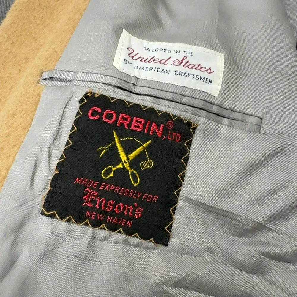 Vintage Corbin Ltd Blazer Mens 38 Tan Wool Two Button Made in USA Classic